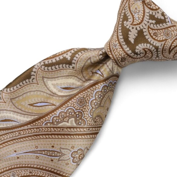New IKE Behar 100% Silk Neck Tie Tan Blue Paisley Print Woven Made in USA NWT - Picture 8 of 8
